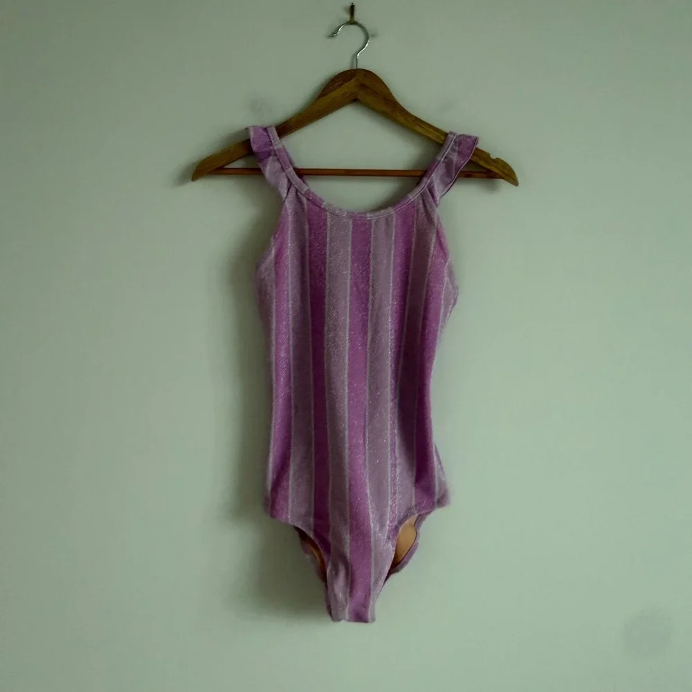 Crewcuts Shimmer Stripe Ruffle Strap Swimsuit Size 14